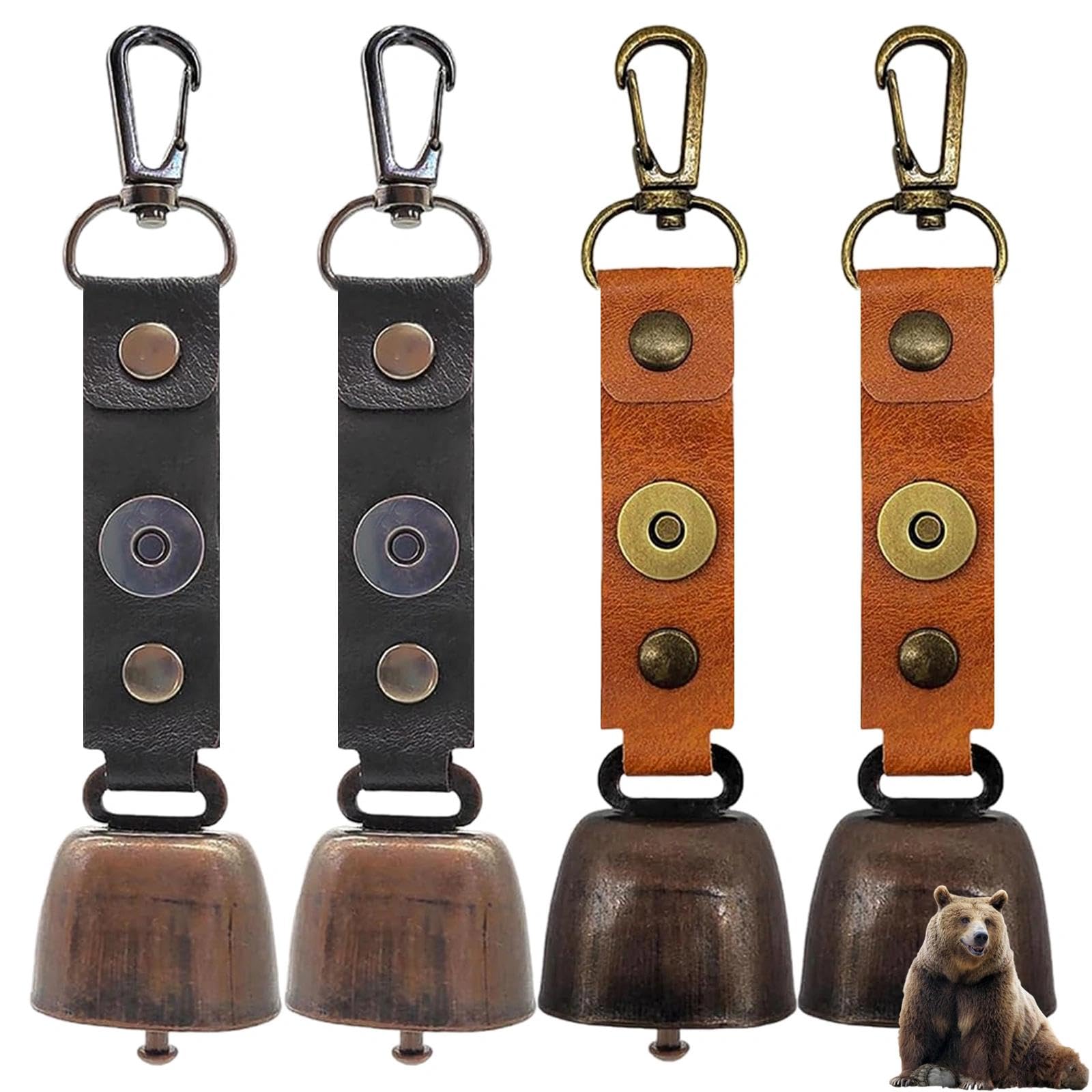 HASLED Cencerro Anti-Oso 4 Unidades - Campana Metal con Hebilla Integrada - Silenciador Magnético - para Senderismo y Decoración Exterior (14x3.5 cm)