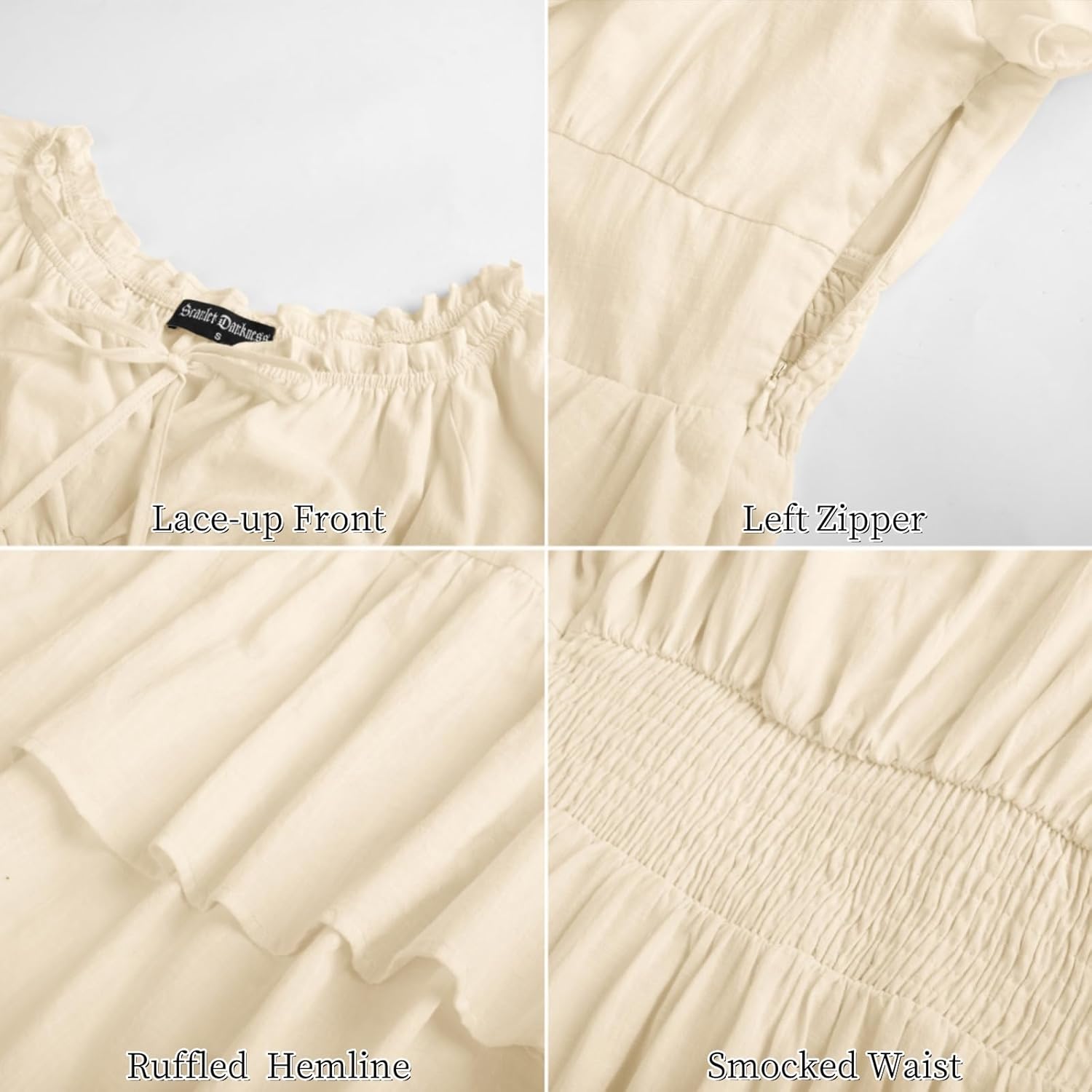 SCARLET DARKNESS Renaissance Dress for Women 2026 Summer Spring Cotton Off The Shoulder Boho Midi Dresses - Image 8