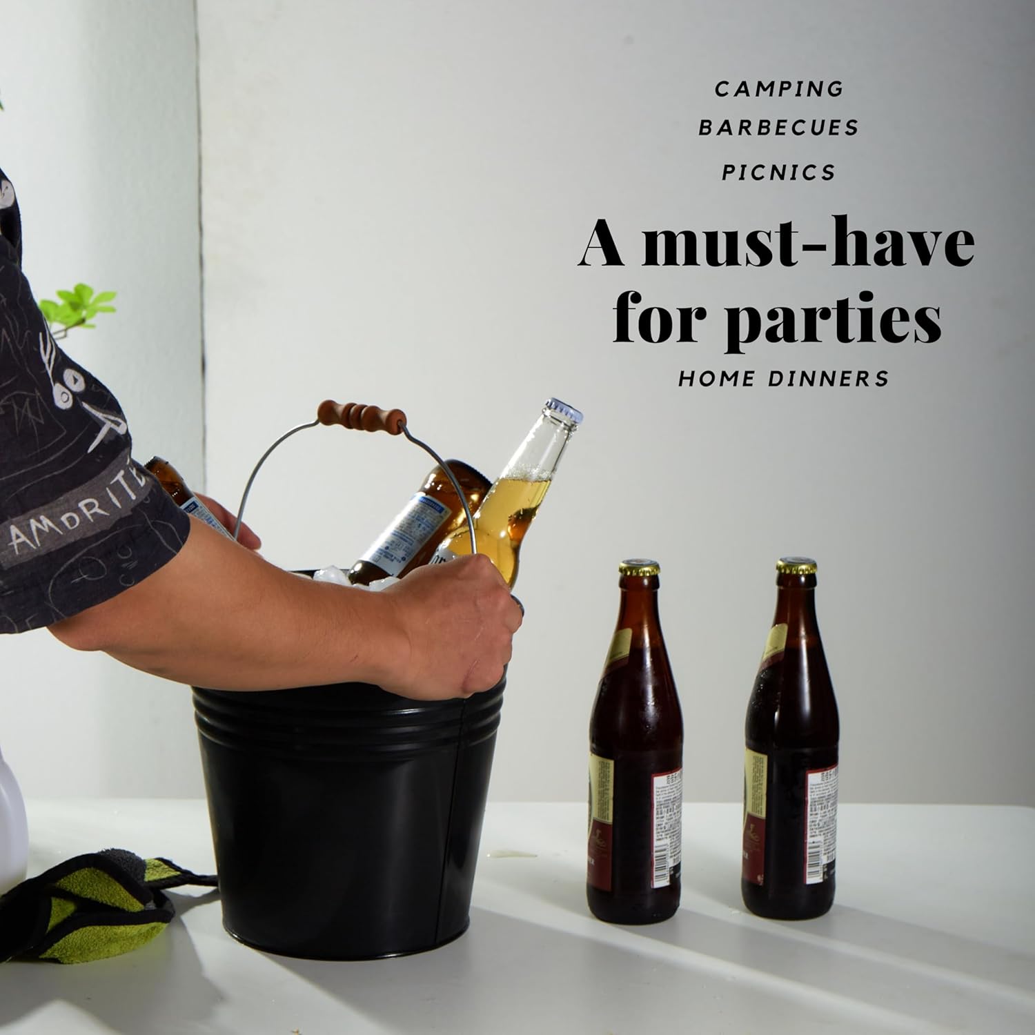 3PCS 5Quart Galvanized Pail Ice Buckets Metal Beer Bucket Beverage