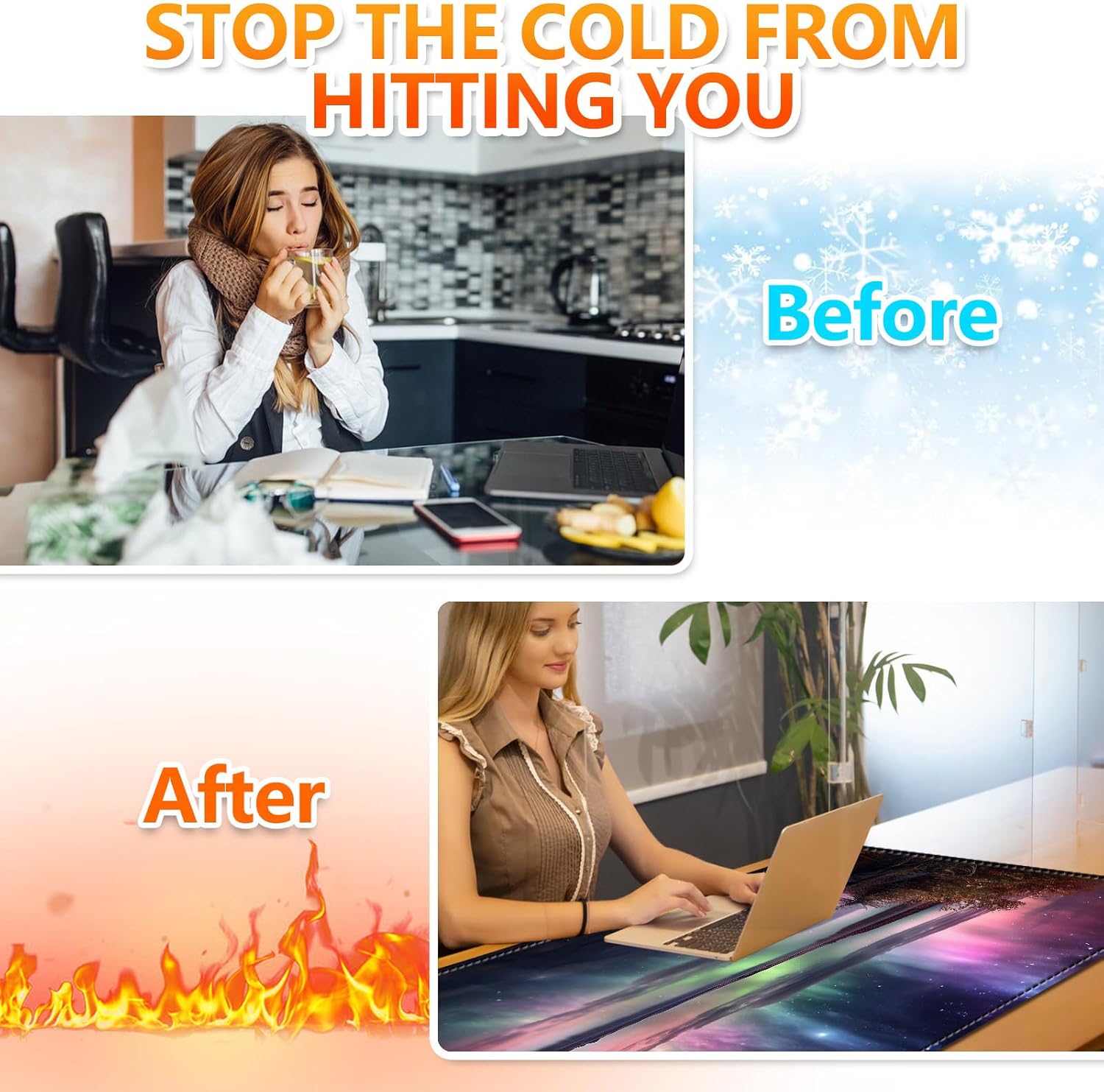Heated Desk Pad 31.5" x 13", Multistage Control 30 to 55, Auto Shut-Off After 3 Hours, Extended Edition Gaming Mouse Mat, Leather Heated Mouse Pad, Auroral Starry Sky