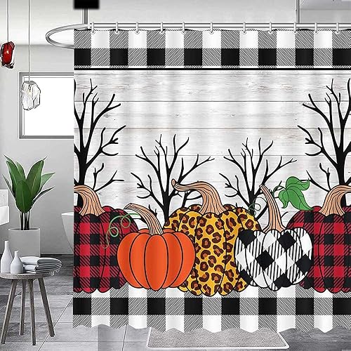 Miniatura 9 de MEHOFOND Cortina de ducha de calabaza de otoño, decoración de bañeras de baño, lavable y duradera, tela de poliéster de 72 x 72 pulgadas