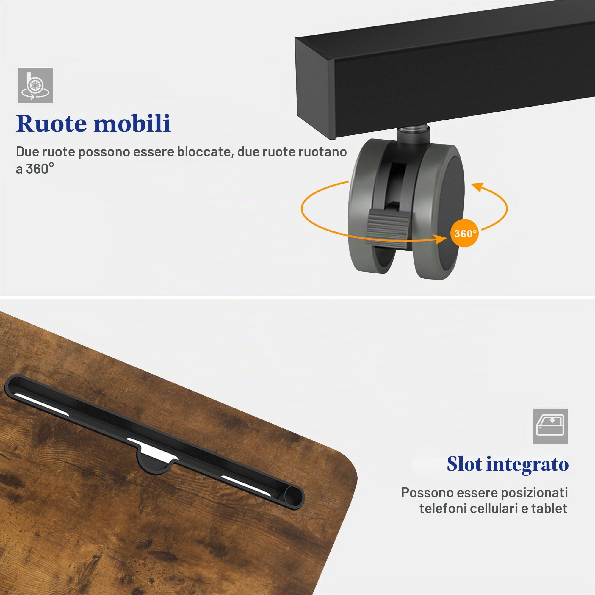 soges Tavolo per computer portatile regolabile in altezza, tavolo per PC con ruote, superficie con incisione come supporto per pad, tablet, telefono cellulare, 80 cm x 40 cm