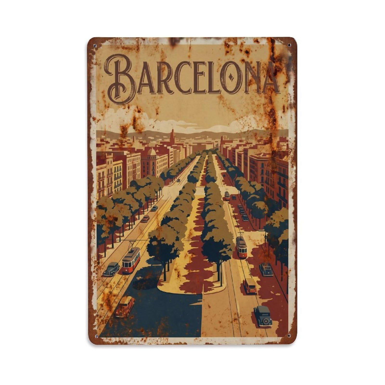 Vintage Travel Boulevards Spain Wide Metal Tin Sign