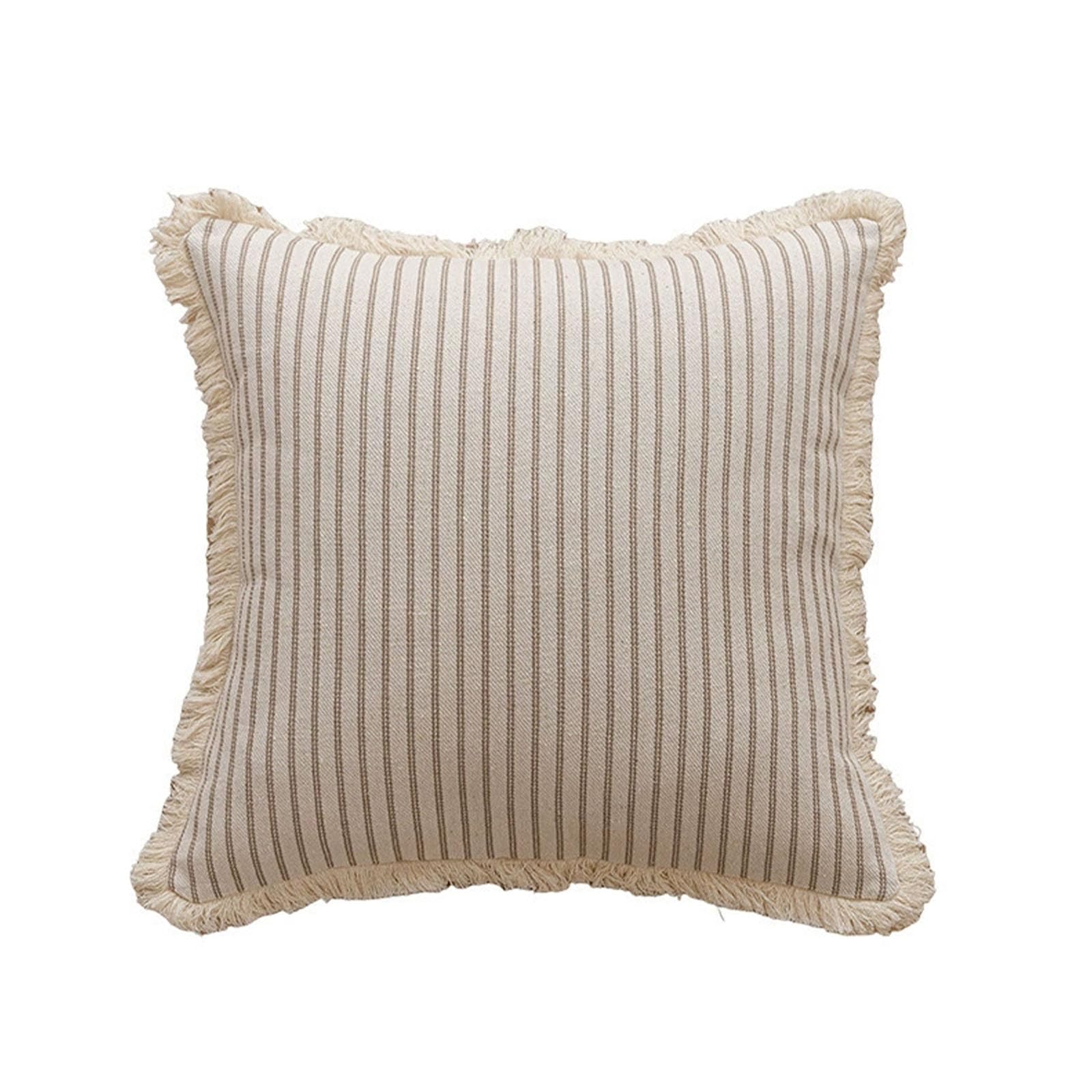 AXCTYSFP Decorative Linen Striped FringeThrow Pillow Covers Cozy Farmhouse Boho,Brown,50 * 50cm