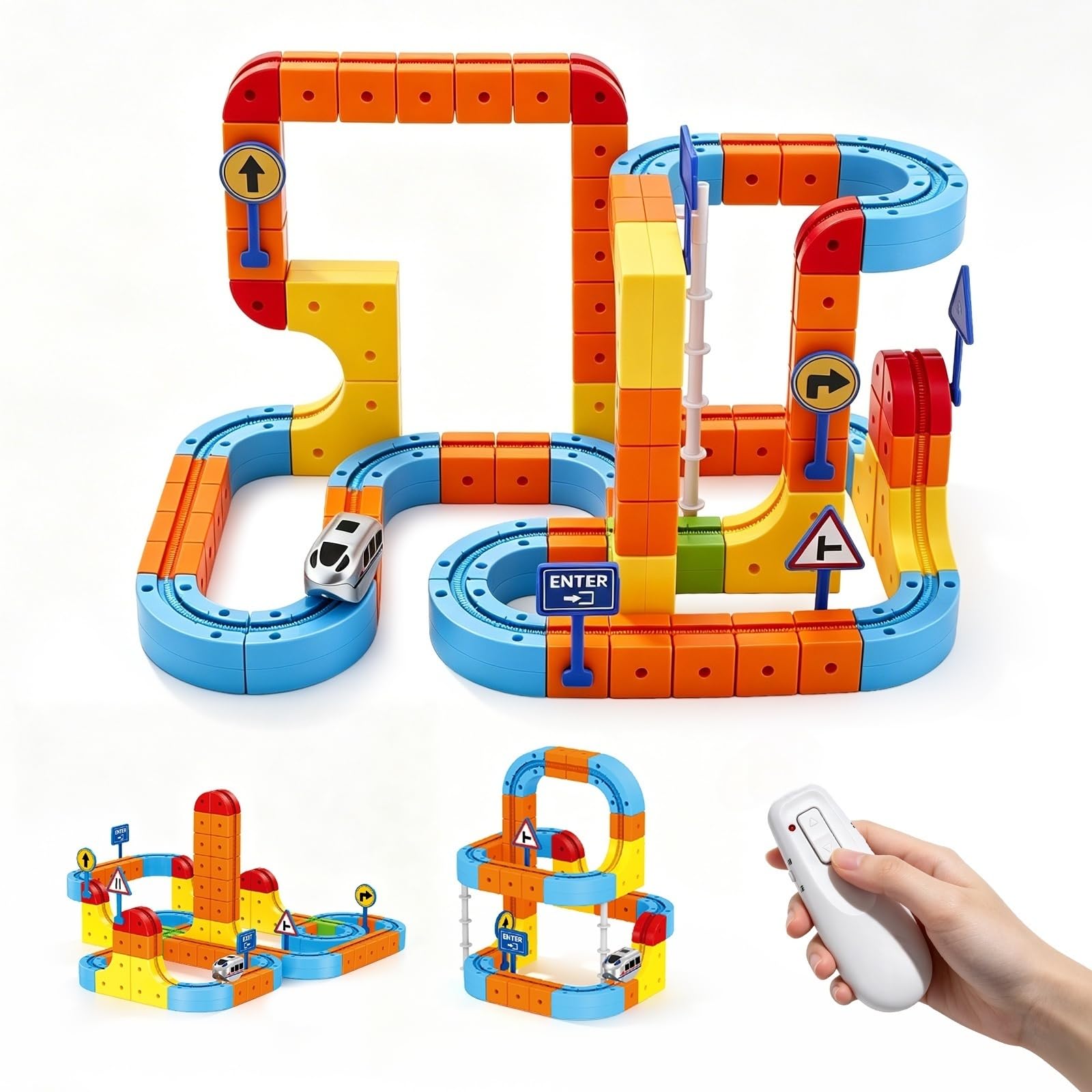 Clickrail Electric Train Set, 147 PCS 3D Magic Rail Cube Train Set with Remote Contral, STEM Track Fusion Toy with Gravity-Defying Motorized Trains & Race Track,DIY Building Toy Gift for Boys Girls 3+