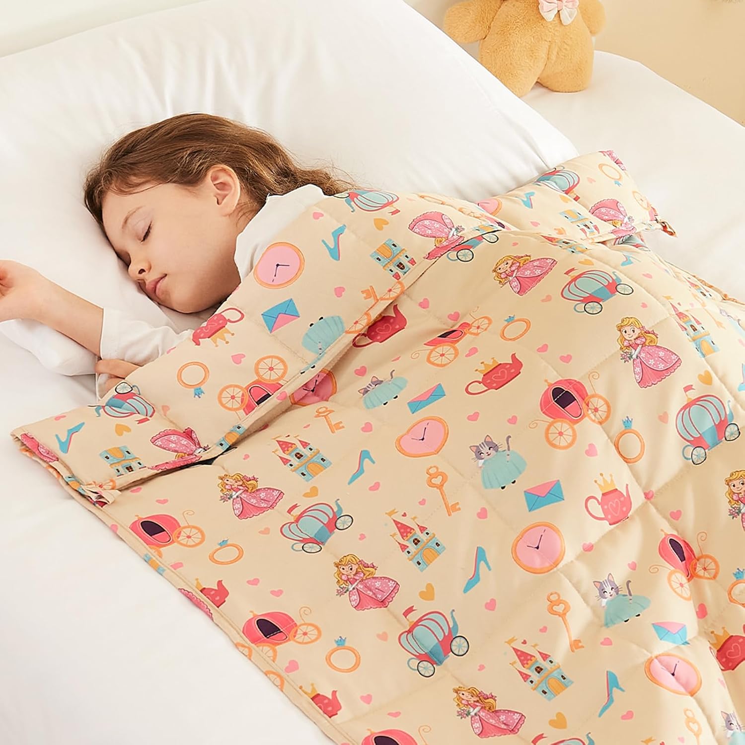 HOSUKKO Weighted Blanket - 3 lbs Beige Princess Heavy Blanket - Breathable Blanket(36 * 48 inches, 3 lbs)