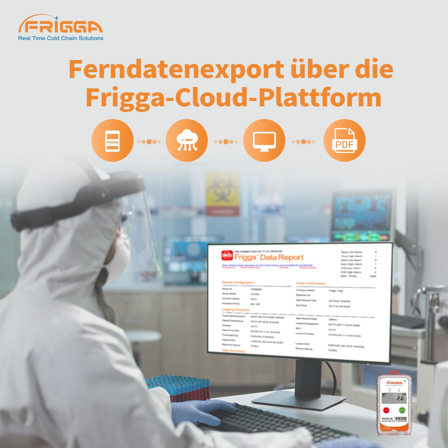 Frigga V5C-Non Li 4G/5G Single-use Registrador de datos de temperatura y humedad en tiempo real 28800 puntos Televisor digital de temperatura 60 días para farmacia Logística de cadena de frío Alta