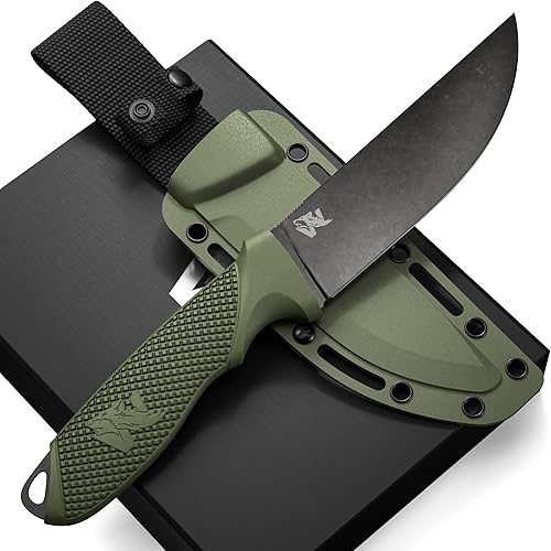 Vista 14 de ODENWOLF W-FLAT - Cuchillo de supervivencia de espiga completa con funda, elegante hoja fija táctica, hecho de acero D2, cuchillo de supervivencia