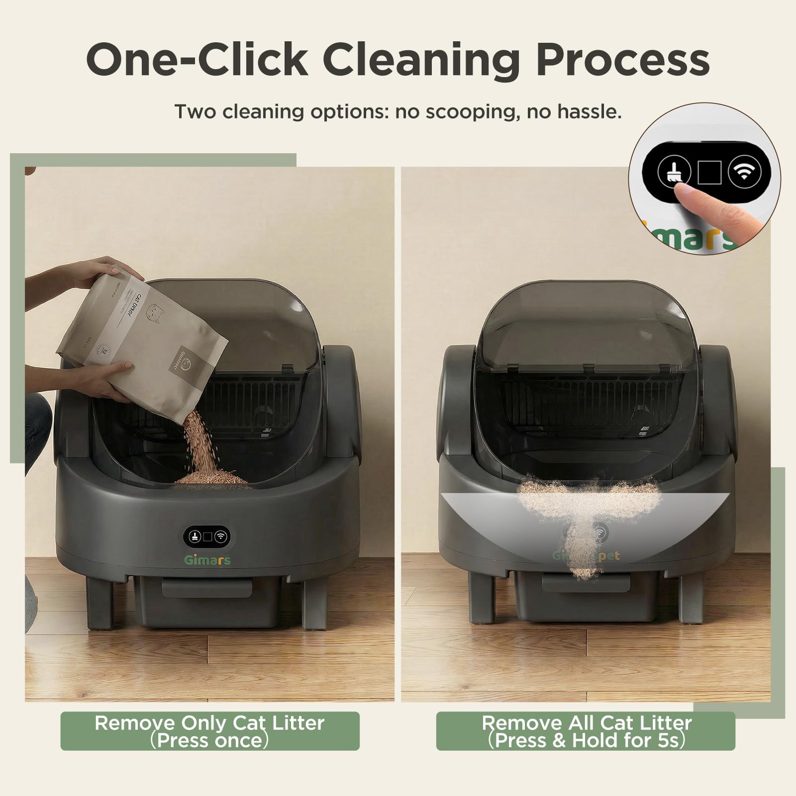 Gimars Open Top Design Self Cleaning Litter Box, Automatic Cat Litter Box for Multiple Cats & Senior Cats, App Control with Safety Sensors, Low Odor, Includes Trash Bags & Litter Mat - image 7