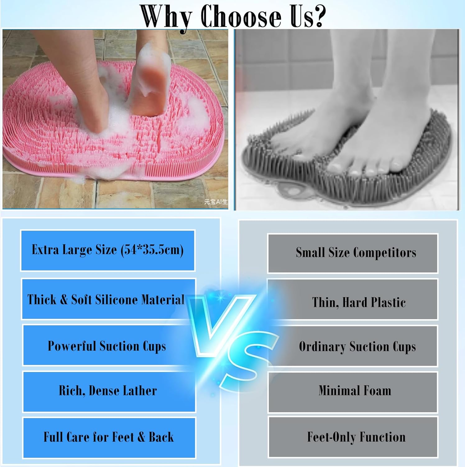Silicone Shower Foot and Back Scrubber Mat - 21.3" Foot Massager ,Strong Suction Cups Non-Slip, Hands-Free Dead Skin Remover & Exfoliator for Elderly & Pregnant Women, No Bending Required (pink)