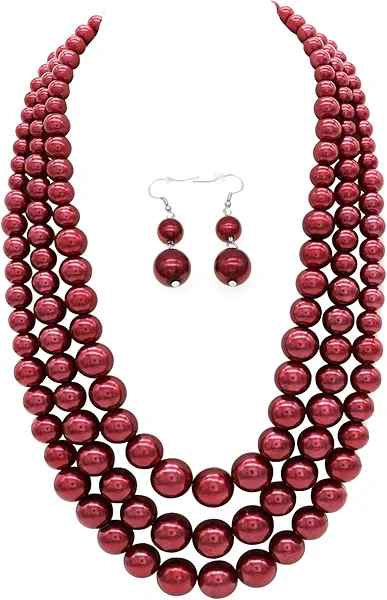 CIOOU Pearl Necklace for Women 3 strand Pearl Necklaces Faux Pearl Necklace Earrings Set 1920s Flapper Gatsby Costume Accessories