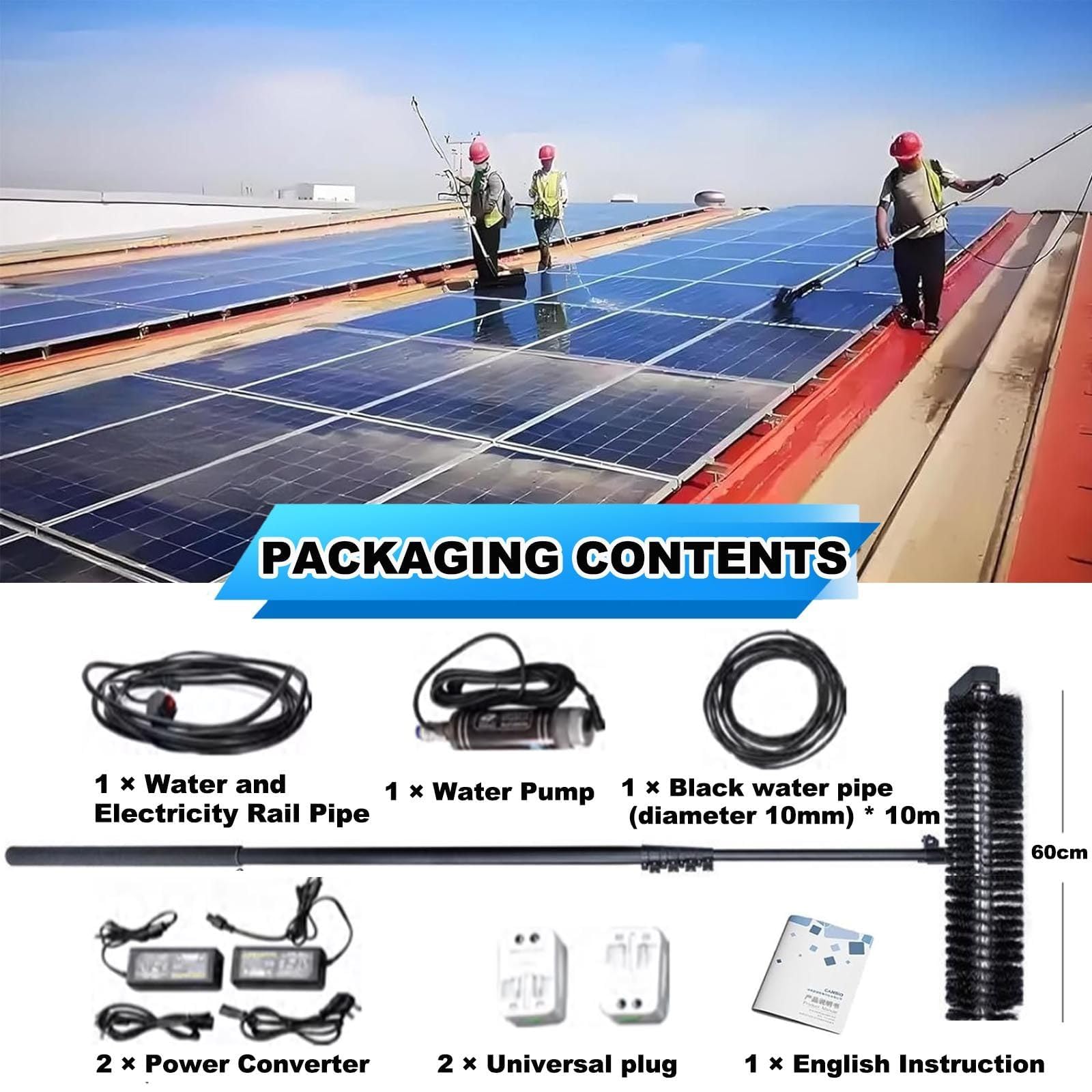 Cepillo Eléctrico para Limpieza Fotovoltaica, Robot Solar con Rotación 360° para Esquinas, Tecnología Dual Seco/Húmedo, Rendimiento Estable En Temperaturas Extremas