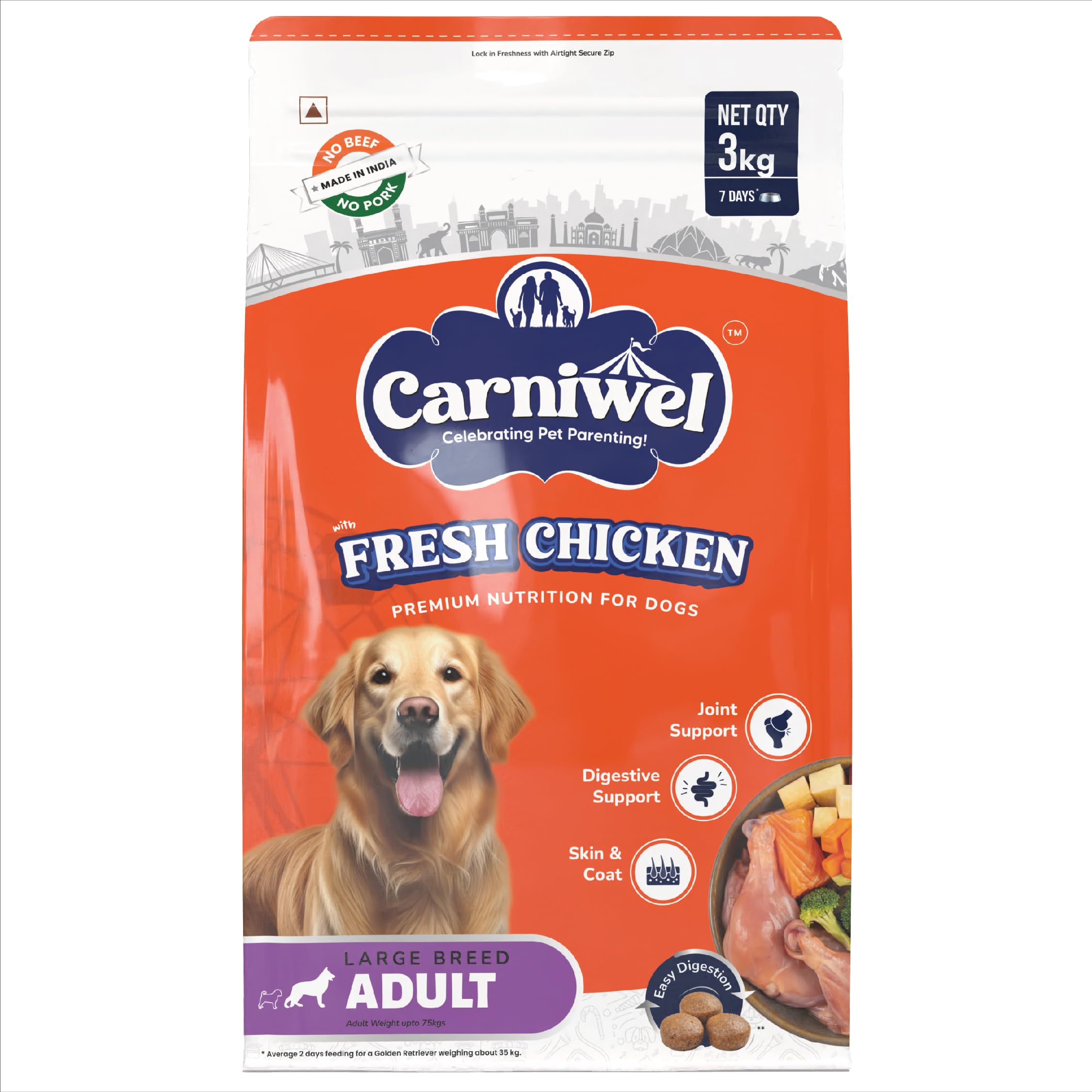 Carniwel Dry Dog Food with Fresh Chicken | Natural Ingredients for Optimal Skin & Coat Health | Highly Palatable | Supports Joint Health | Tailored, Premium Nutrition for Large Dogs, Adult 3kg (B0D8HVQGKT) Amazon Price History, Amazon Price Tracker
