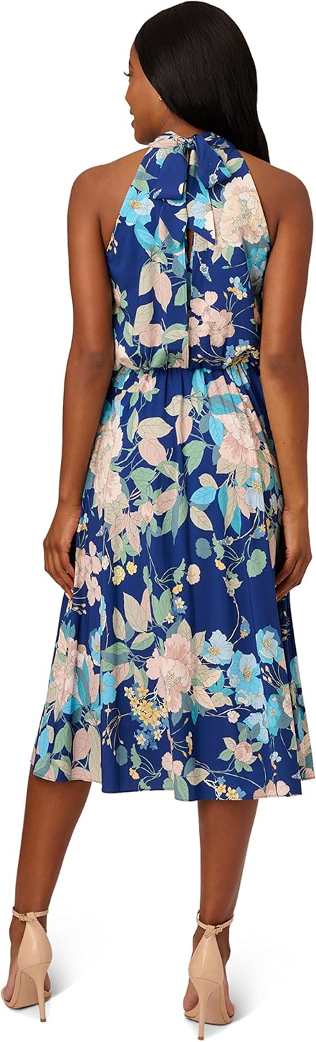 Adrianna Papell Women's Stretch Chiffon MIDI Dress, Blue
