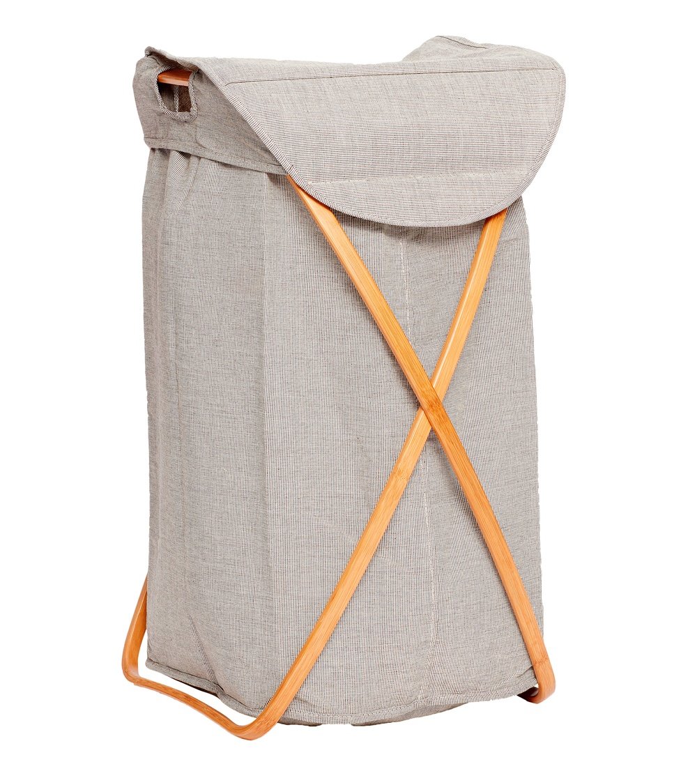 Hübsch Laundry basket, fabric/bamboo, grey, 39x46xh66cm