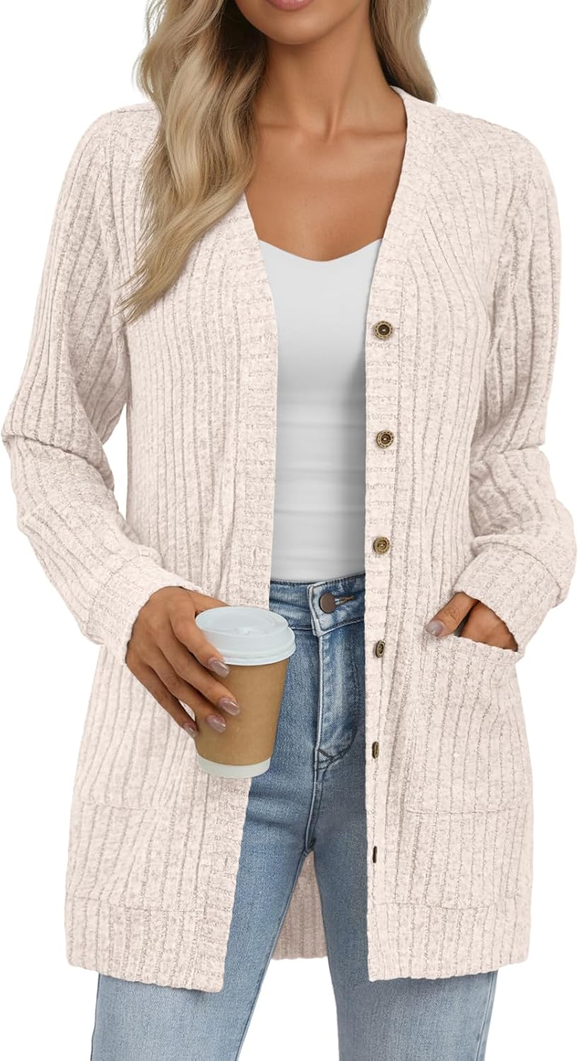 AUTOMET Women Long Cardigan Sweater Fall Lightweight Outfit Chunky 2026 Button Up Clothes with Pocket Coat Trendy Fashion