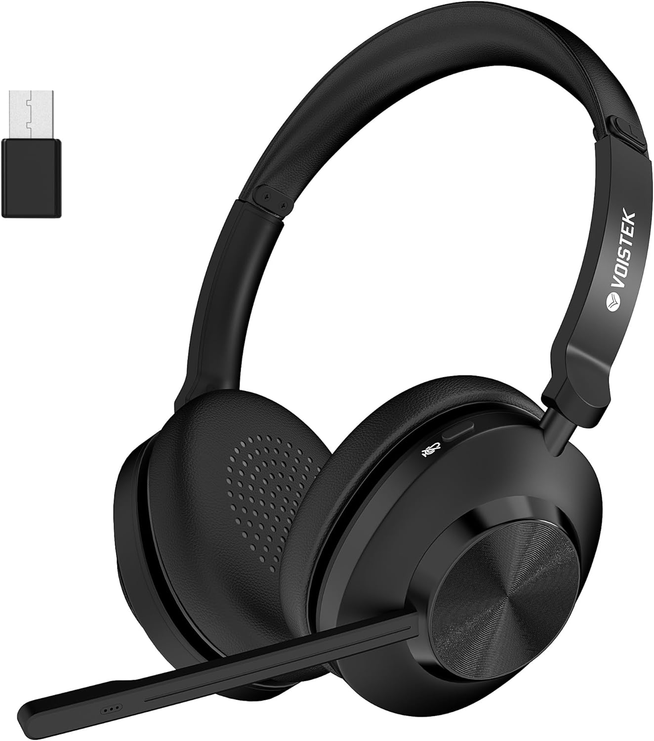 Wireless Bluetooth Headset with Microphone for PC Laptop, Noise Cancelling Mic, On Ear Headphones for Work, Office, VoIP, Call Center, Online Classes, Teams, Zoom, Skype