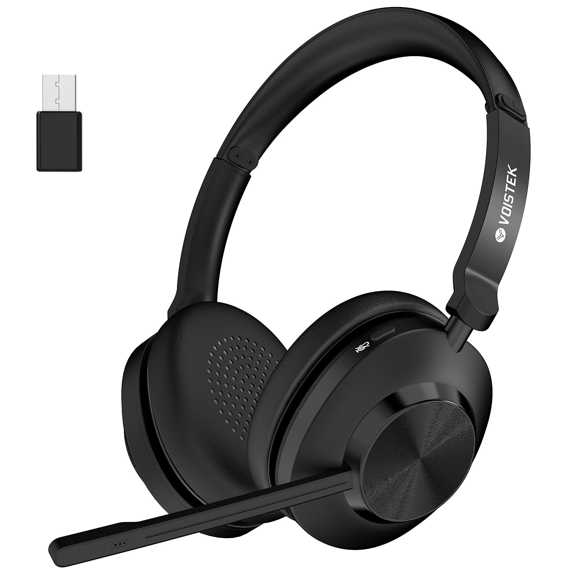 Voistek Cuffie Bluetooth Wireless con Microfono e Cancellazione Rumore, Dongle USB per PC, 45 Ore di Autonomia, Tasto Muto, Ideali per Ufficio, Riunioni, Zoom, Call Center, Laptop, Computer