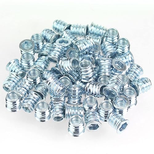 Miniatura 69 de Insertos roscados de 5/16"-0.709 x 0.984 in, acero al carbono chapado en zinc, con llave hexagonal para tornillos de muebles de madera, 26 piezas