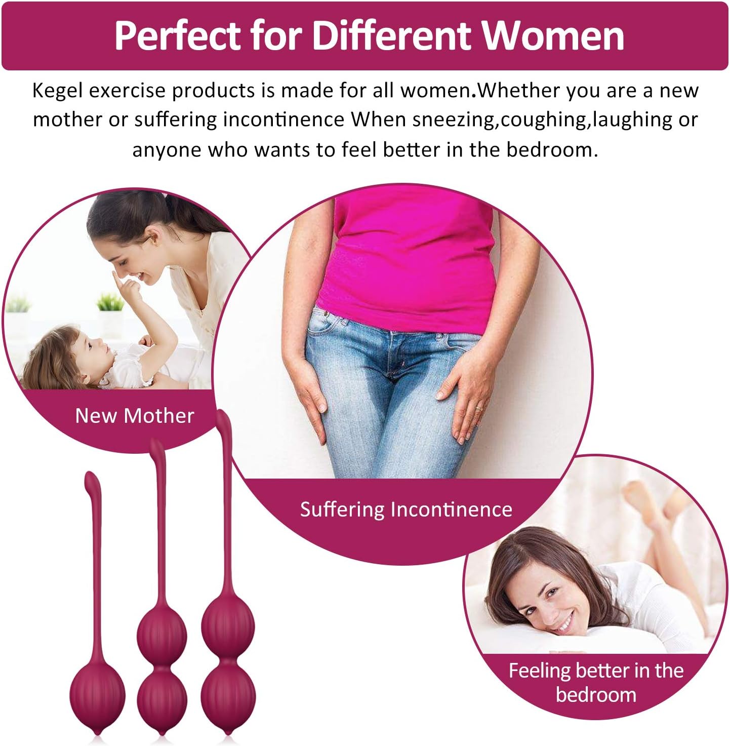 Greatest Product Kegel Balls ,Kegel Weights for Beginners & Advanced Tightening,Safe Silicone Kegel Ball for Women Bladder Control and Pelvic Floor Doctor Recommended (Ben Wa Balls 3 Iin 1)