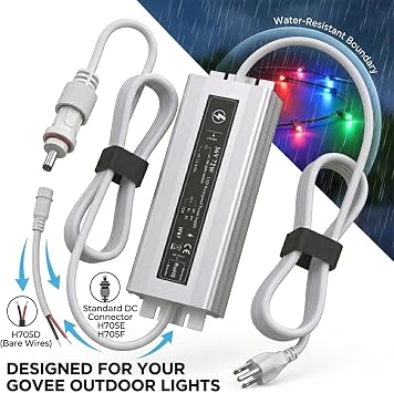 36V Waterproof Power Adapter for Govee Permanent Outdoor Lights - Compatible with H705D, H705E, H705F, H706A, H706B, H706C Models (White) Reliable Replacement Charging Cable