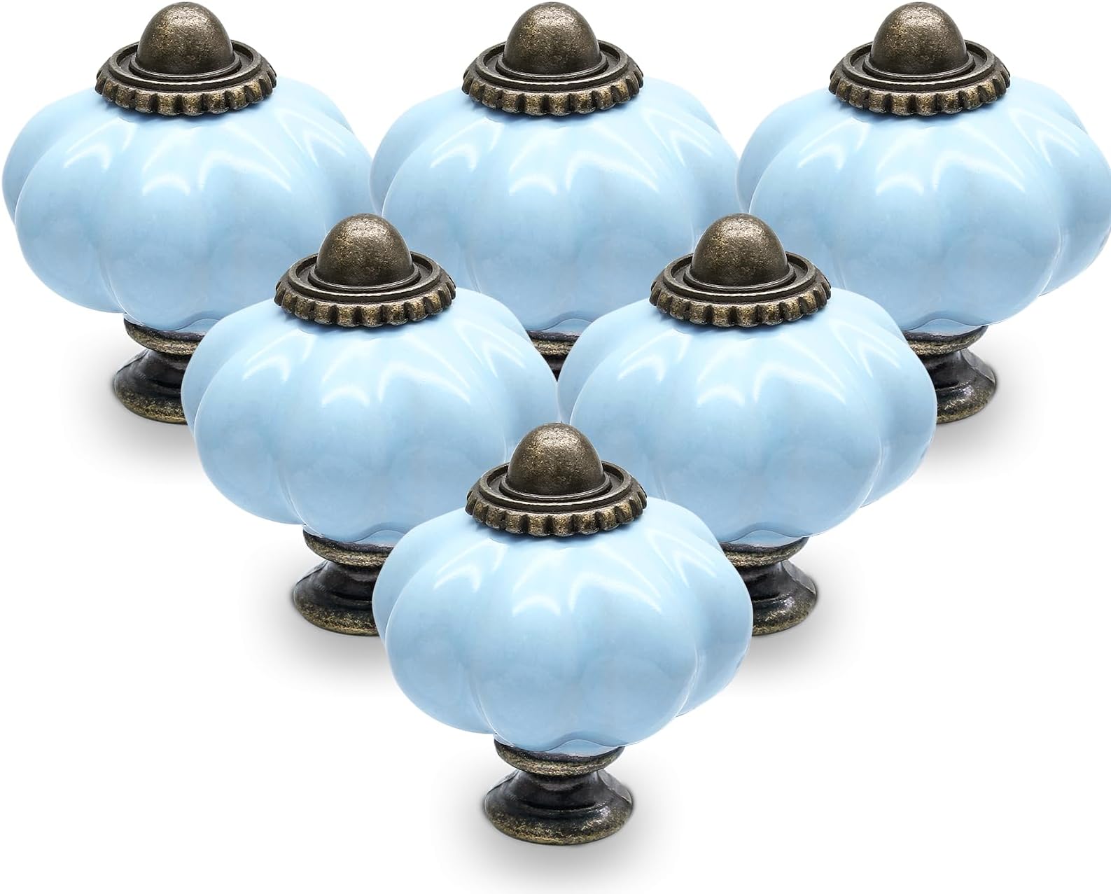12 Pack Ceramic Drawer Knobs, Baby Blue Vintage Cupboard Knobs with Mounting Screws, Antique Wardrobe Pull Handles for Kitchen Cabinet and Dresser