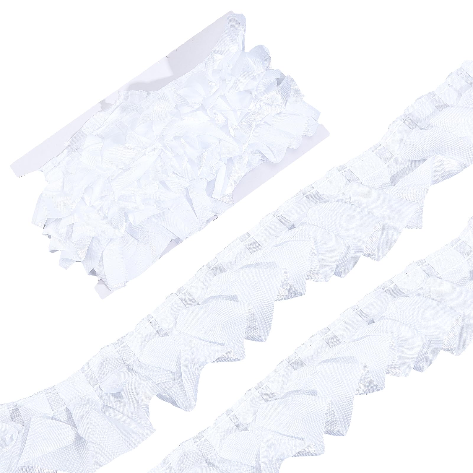 letsinstyle 5 Yards White Ruffle Pleated Lace Trim, 1.57 Inch Gathered Ruffle Edge Ribbon, Edging Trimming for Cloth Dress Sewing Embroidered Applique Wedding Party Decor