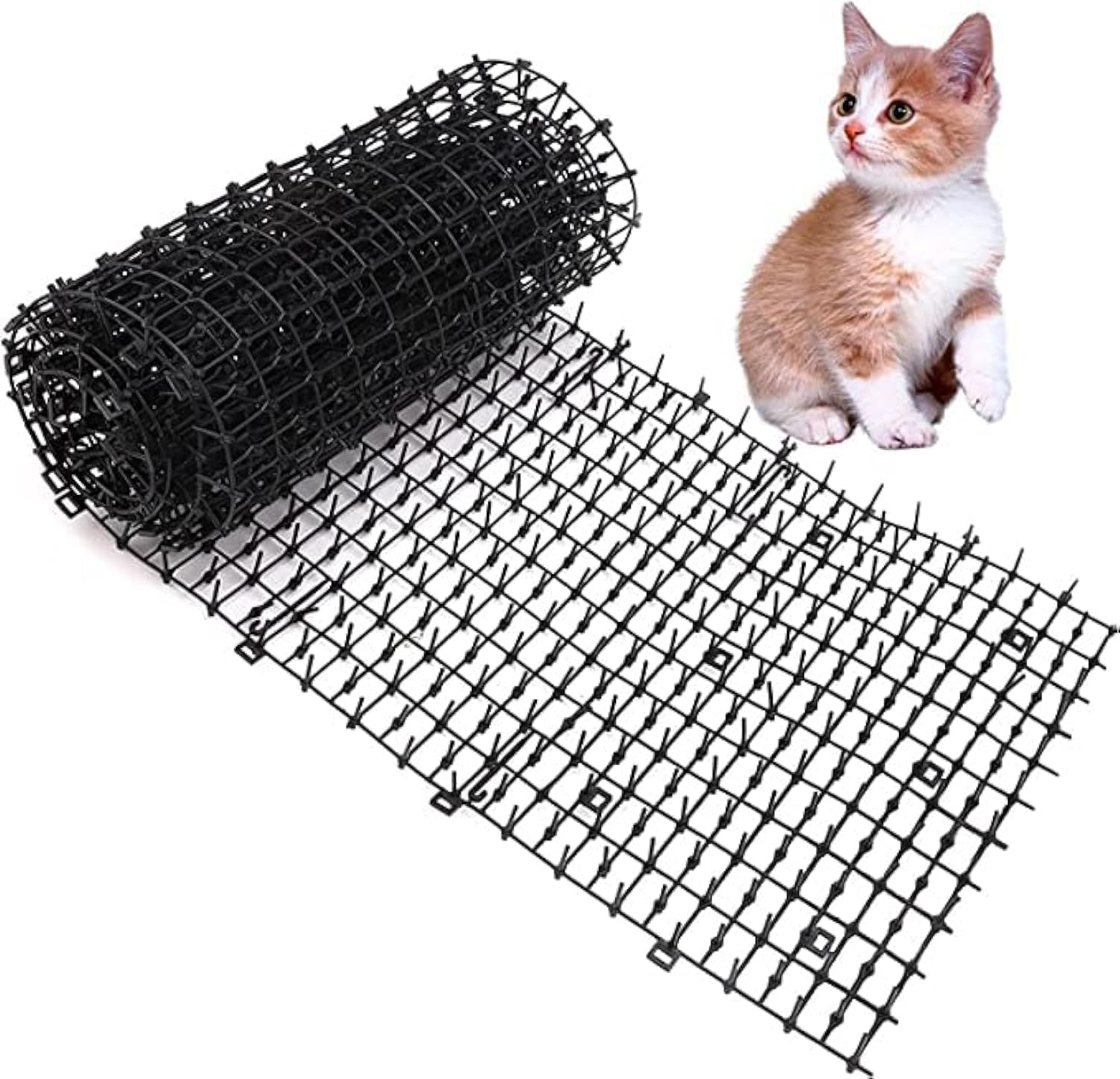 JCE Cat Scat Mat With Spikes, Cat Repellent Mat with Spikes Pet Deterrent Net Anti Cat Mat Gardening Plastic Cat Scat Mat with 8 U-Shaped Pegs for Wild Animal Outdoor Garden Plants (6.5ft)(200x30cm)