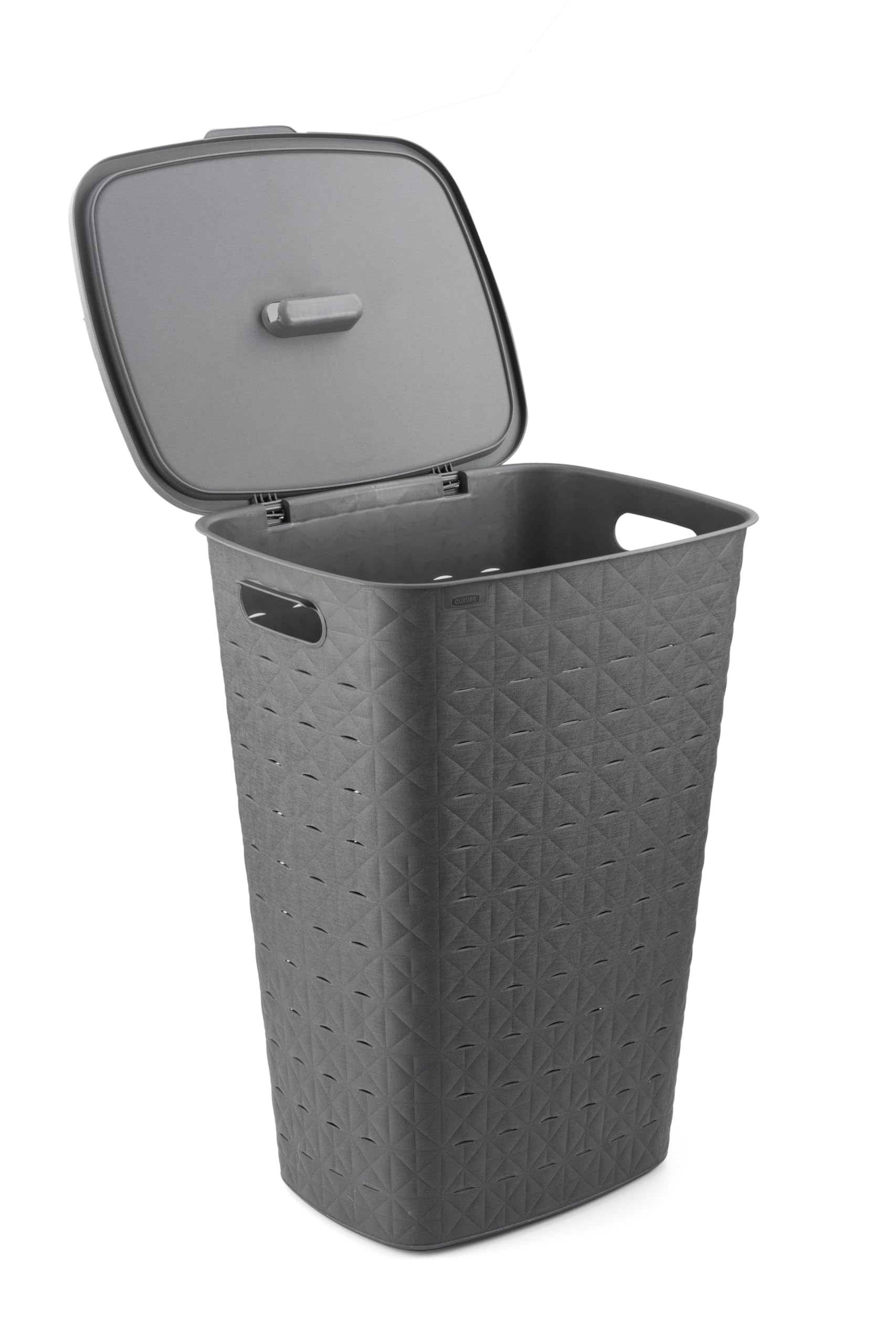 CURVER Softex 56L Laundry Basket - Stylish Design - Lightweight, Stackable and Practical - 70% Recycled - 59 x 43 x 34 cm - Grey
