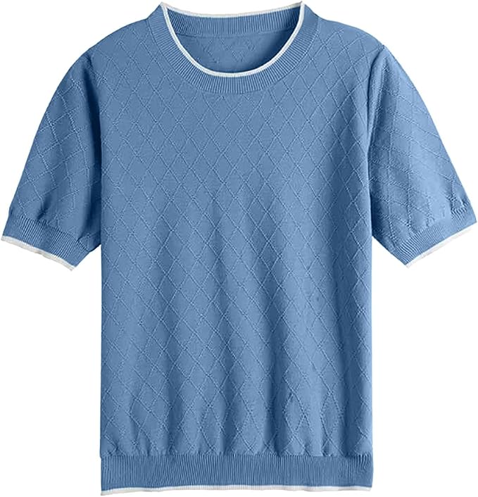 Amazon.co.jp: [Yidaify] サマーニット レディース 半袖 tシャツ 丸首  