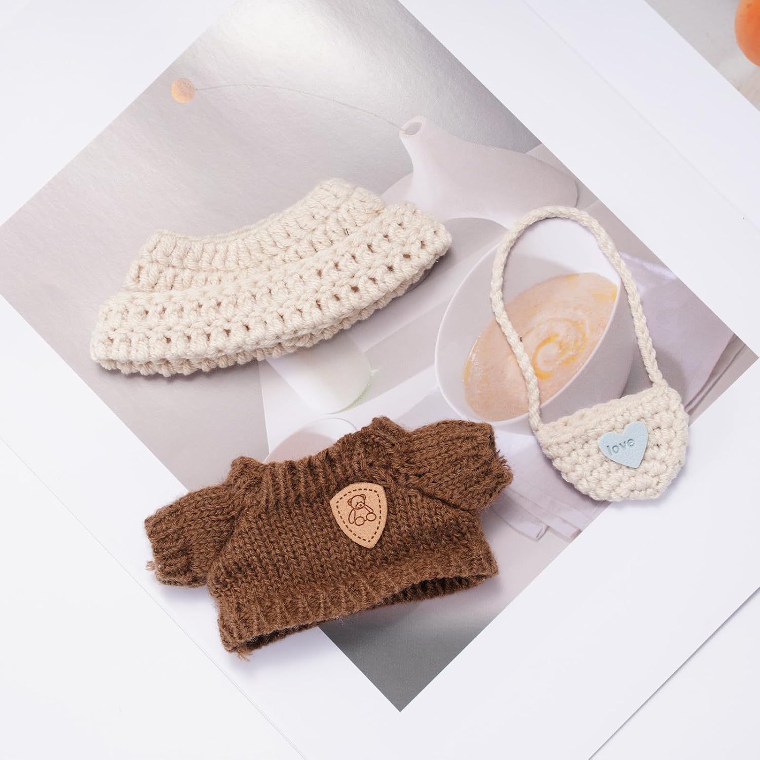 Clothes for LABUBU, 17cm Vinyl Plush Dolls Clothes – 3-Piece Crochet Set – Custom Outfits Compatible with the Exciting Macaron, Have a Seat, and Big Into Energy Series – Adorable Fashion Doll Costumes