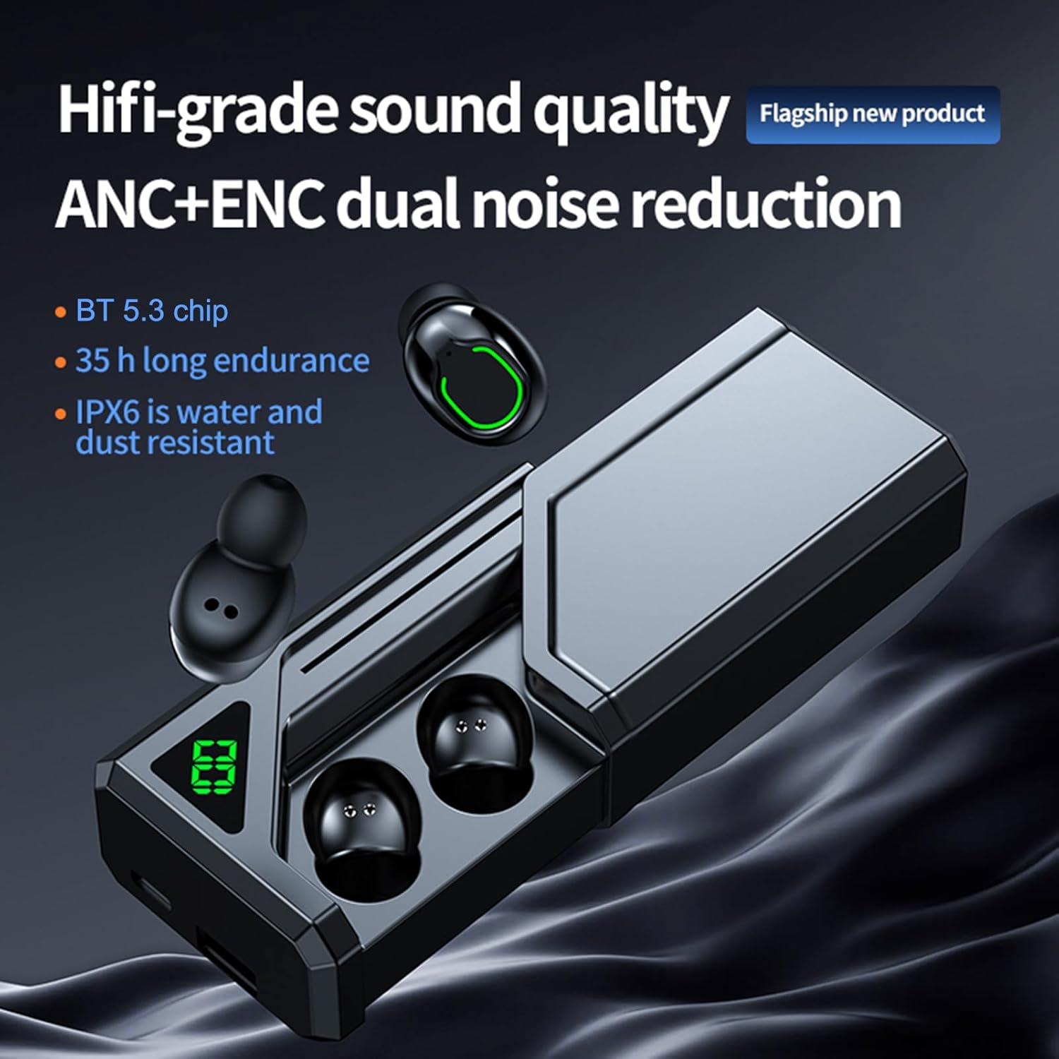 Docooler Wireless Headphones earbuds and charging case with key features