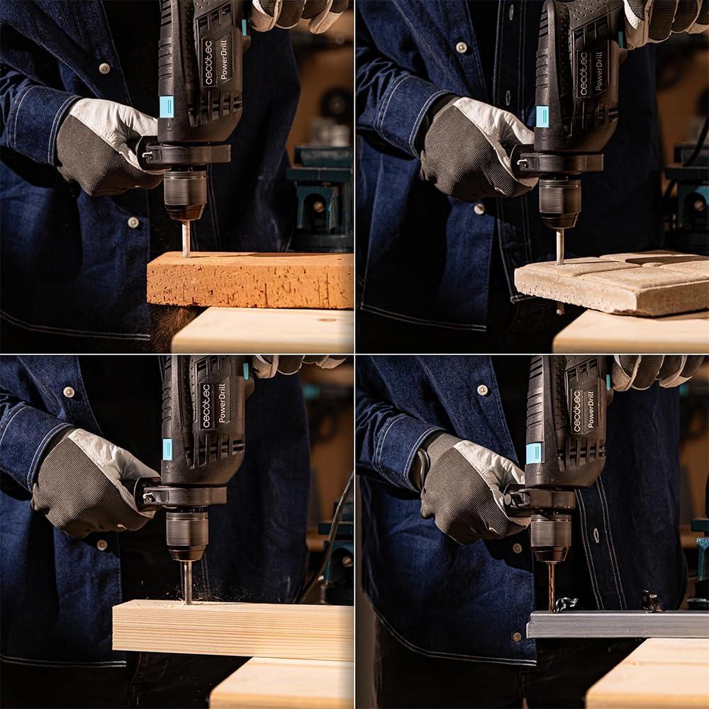 Cecotec PowerDrill 850 EasyAdjust. 850 Wiertarka elektryczna, 850 W, 46000 uderzeń na minutę, 4800 obr/min, bardzo długi przewód 3m, uchwyt wiertarski bezkluczykowy 13mm średnica, W pełni wyposażony
