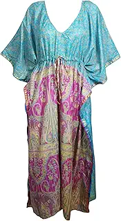 Mogul Interior Womens Maxi Caftan Blue,Pink Kimono Lounge Wear Kaftan Printed Long Dress OneSize