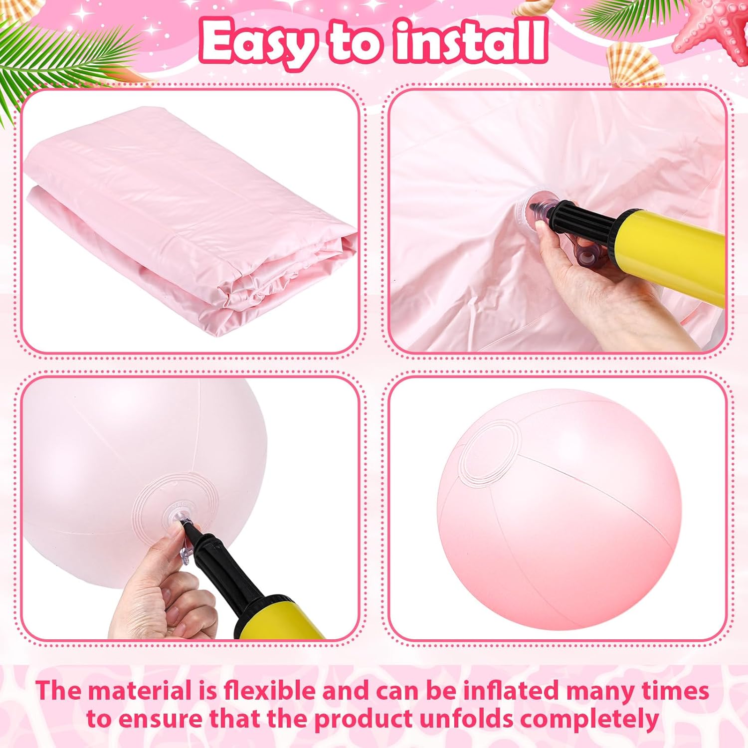 2 Pack 55 Inch Inflatable Seashell Pool Floats with Pearl Ball Birthday Cute Pool Lounge Floats for Adults Summer Beach Swimming Ocean Theme Party