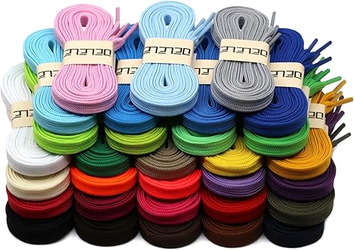 Vista 6 de DELELE Cordones planos sólidos huecos gruesos para zapatos atléticos, 2 pares