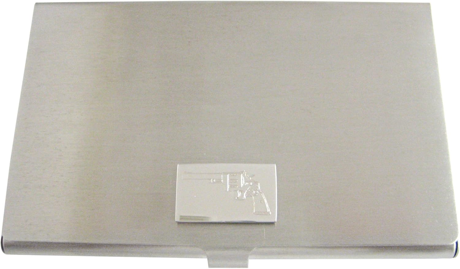 Kiola Designs Silver Toned Etched Revolver Gun Pistol Business Card Holder