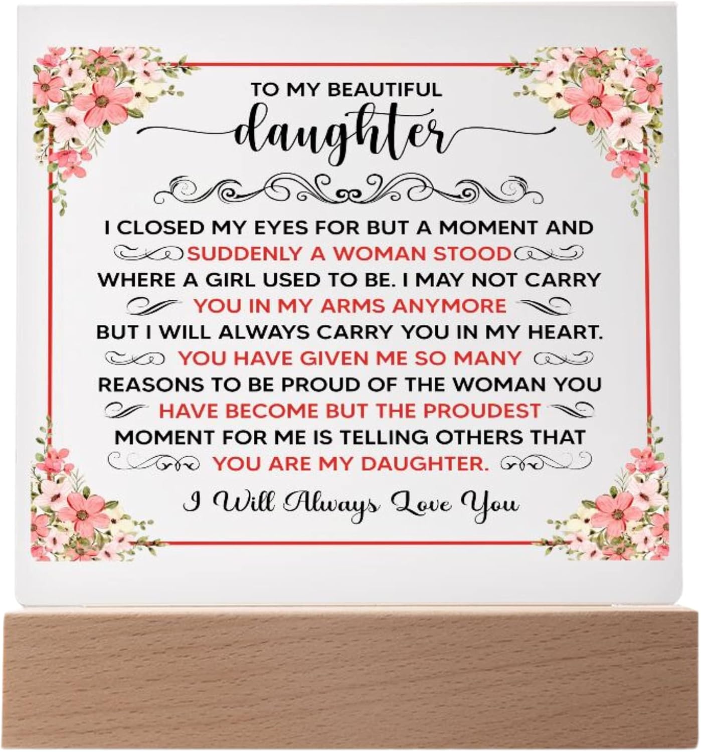 FG Family Gift Mall Birthday Gifts For Daughter, Father Daughter Gifts From Mom, Gifts For Daughter From Dad, Daughter Presents From Mom, Cool Gifts For Daughter, To My Daughter Acrylic Plaque Gifts