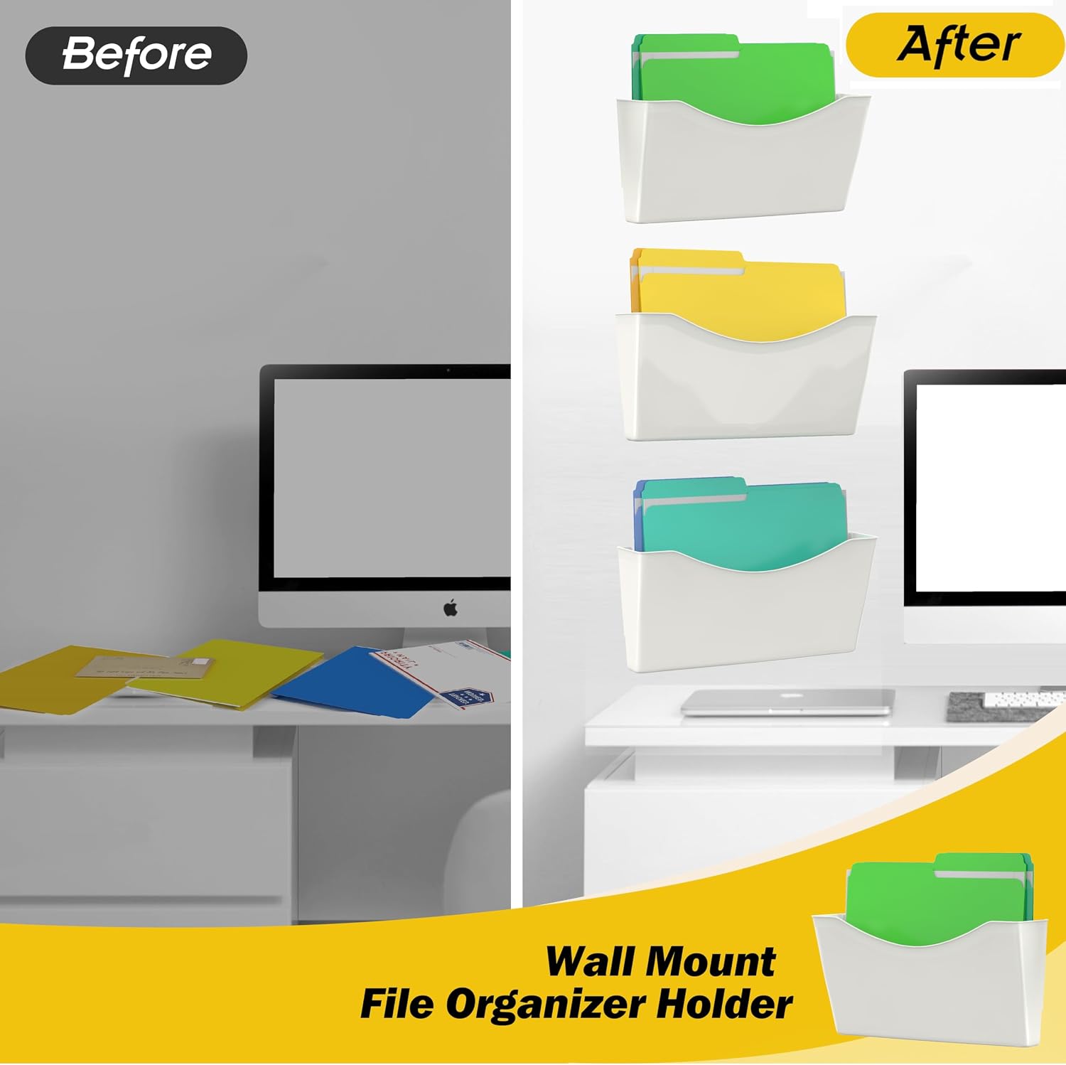 Kuntine.B 6 Pack White Single Pocket File Holder Hanging Wall Organizer, Wall Mount Mails Magazines Organizer for Office and Home image 3