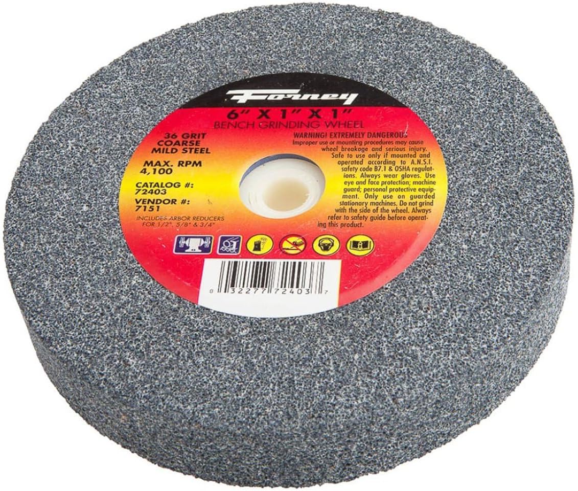 Forney 72404 Bench Grinding Wheel, Vitrified with 1-Inch Arbor, 60-Grit, 6-Inch-by-1-Inch