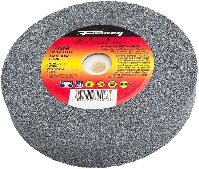 Forney 72404 Bench Grinding Wheel, Vitrified with 1-Inch Arbor, 60-Grit,