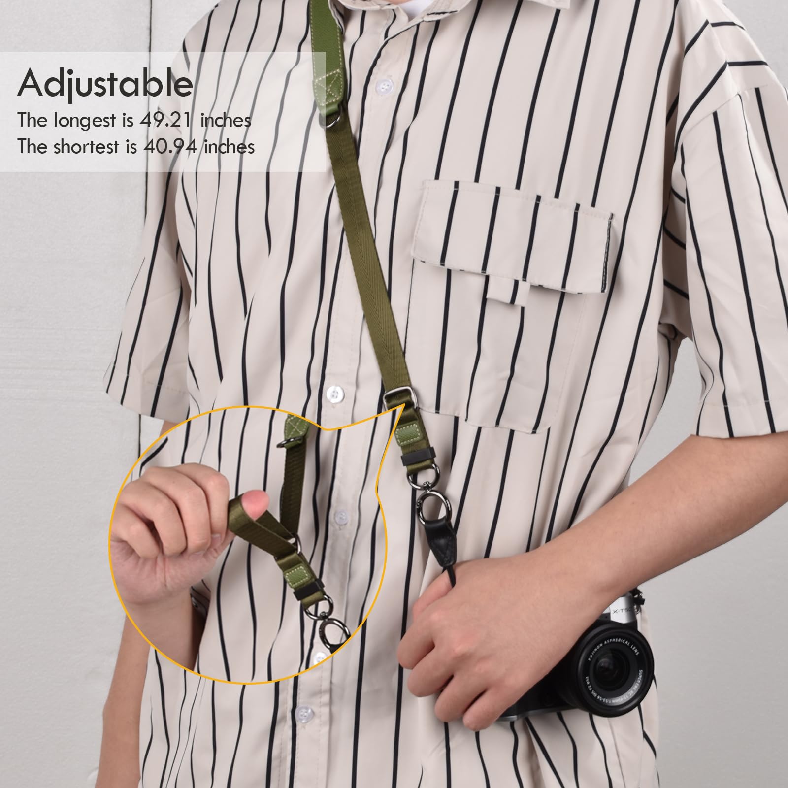 VOVMOEYA Camera Neck Strap,X-T50 body strap PU Shoulder Adjustable Strap for photographers for Fujifilm/for Nikon/for Canon/for Sony/for Minolta/for Panasonic/SLR/DSLR Cameras Texture-Grass Green - Image 3