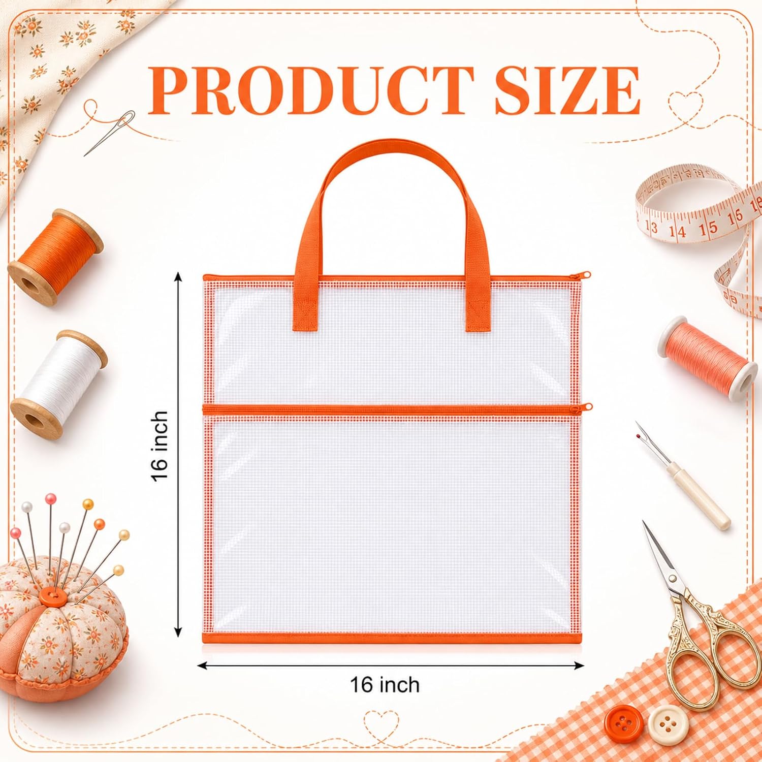 Cosblank 16x16inch Sew Project Bag Jumbo Needlepoint Project Bag, Orange