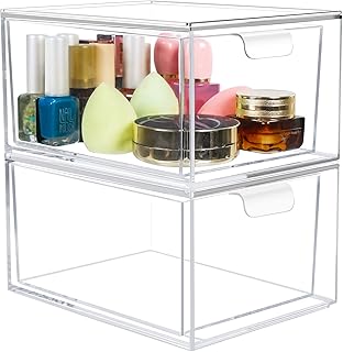 Greentainer 2er-Set Stapelbare Aufbewahrungsboxen mit Griff | Klare, transparente Schubladen-Organiz...