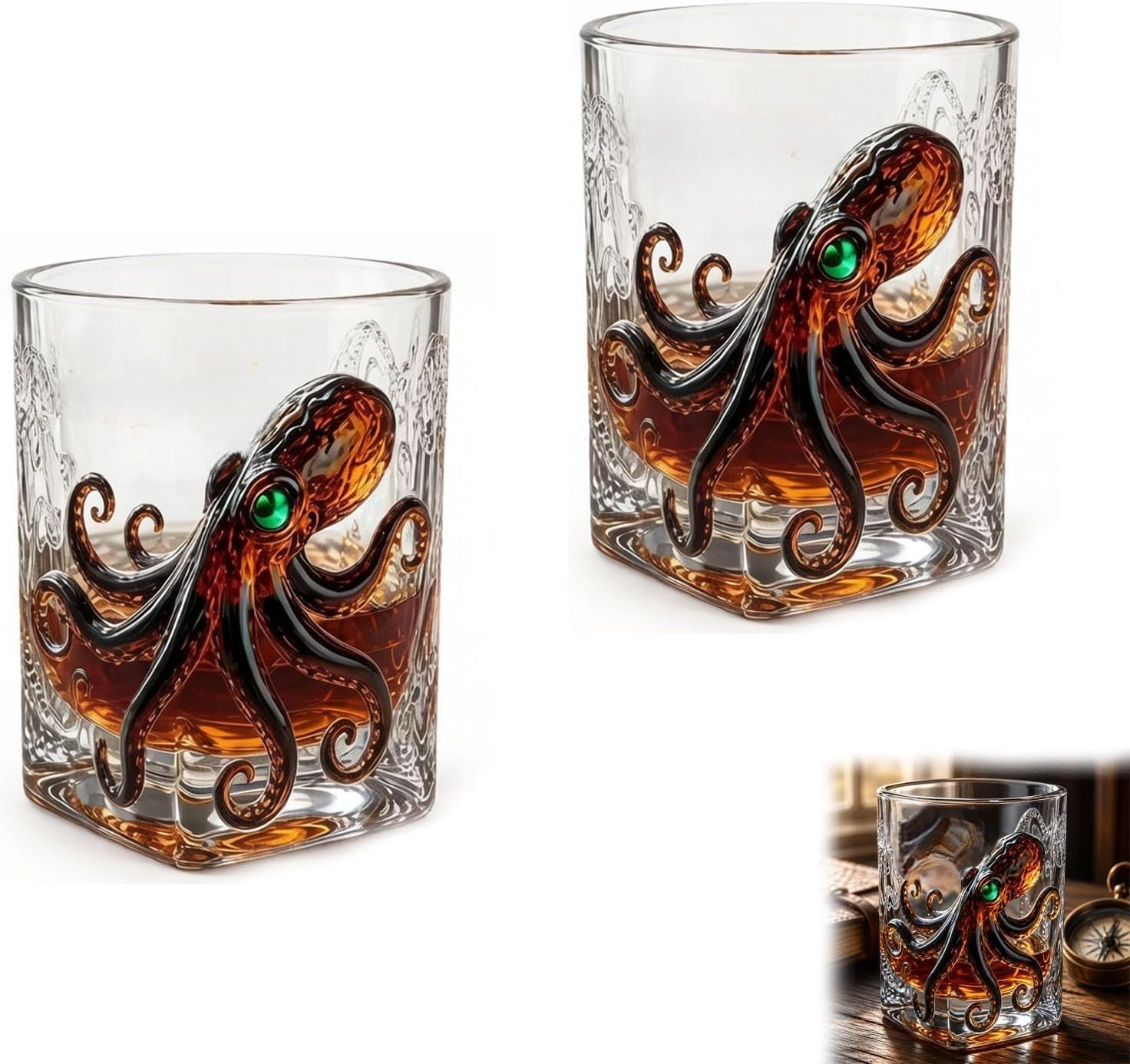 Verre pieuvre 3D pour éviter les verres ternes de décoration marine