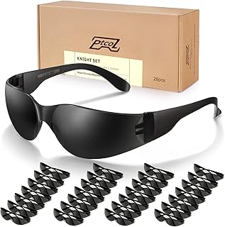 28 Pack Safety Glasses (Bulk Pack of 24+4) Unisex Black Tinted Anti-Scratch Protective Goggles Impact Resistant Lens Eyewe