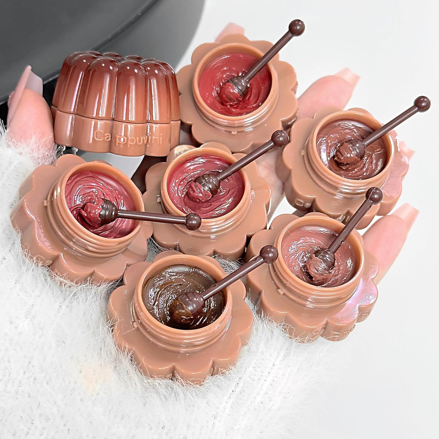 Cappuvini Jelly Pudding Solid Lip Gloss | Plumping Mirror Shine Lip Lacquer | Smooth Application Moisturizing Lip Butter | Trendy Shades Baby Pink Burgundy Mocha Peach Nude Coffee Brown | Pendant Wearable Mold Compact Mini Size | Gen Z Y2K Aesthetic Kawaii Beauty Makeup (01# Rose Flower Dew, 4g)-picture-11