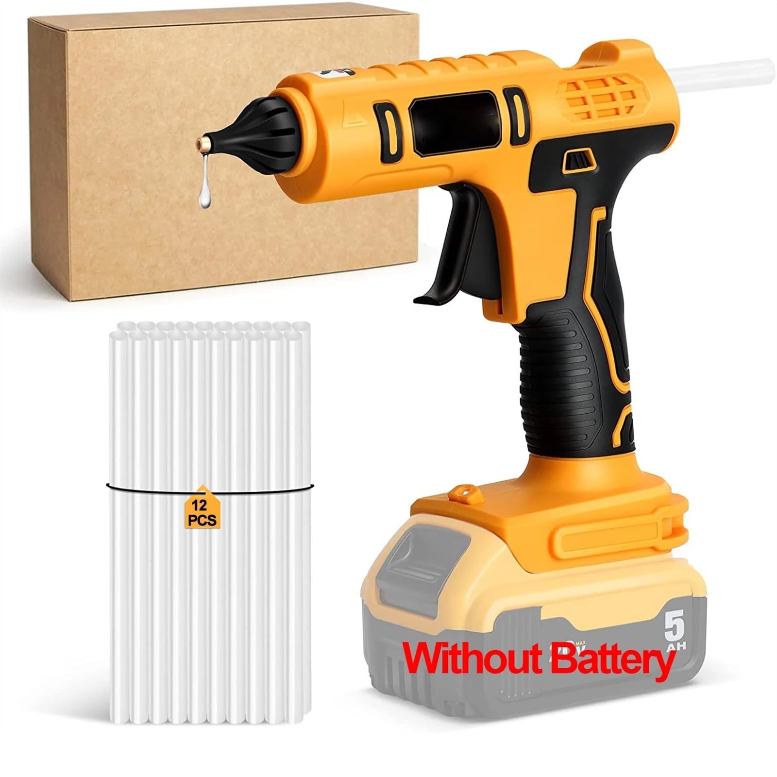 Pistola de pegamento caliente eléctrica Pistola de calor inalámbrica Batería Pistola de silicona caliente Herramienta manual de bricolaje Compatible con De-walt Con 12 adhesivos termofusibles Sin bate