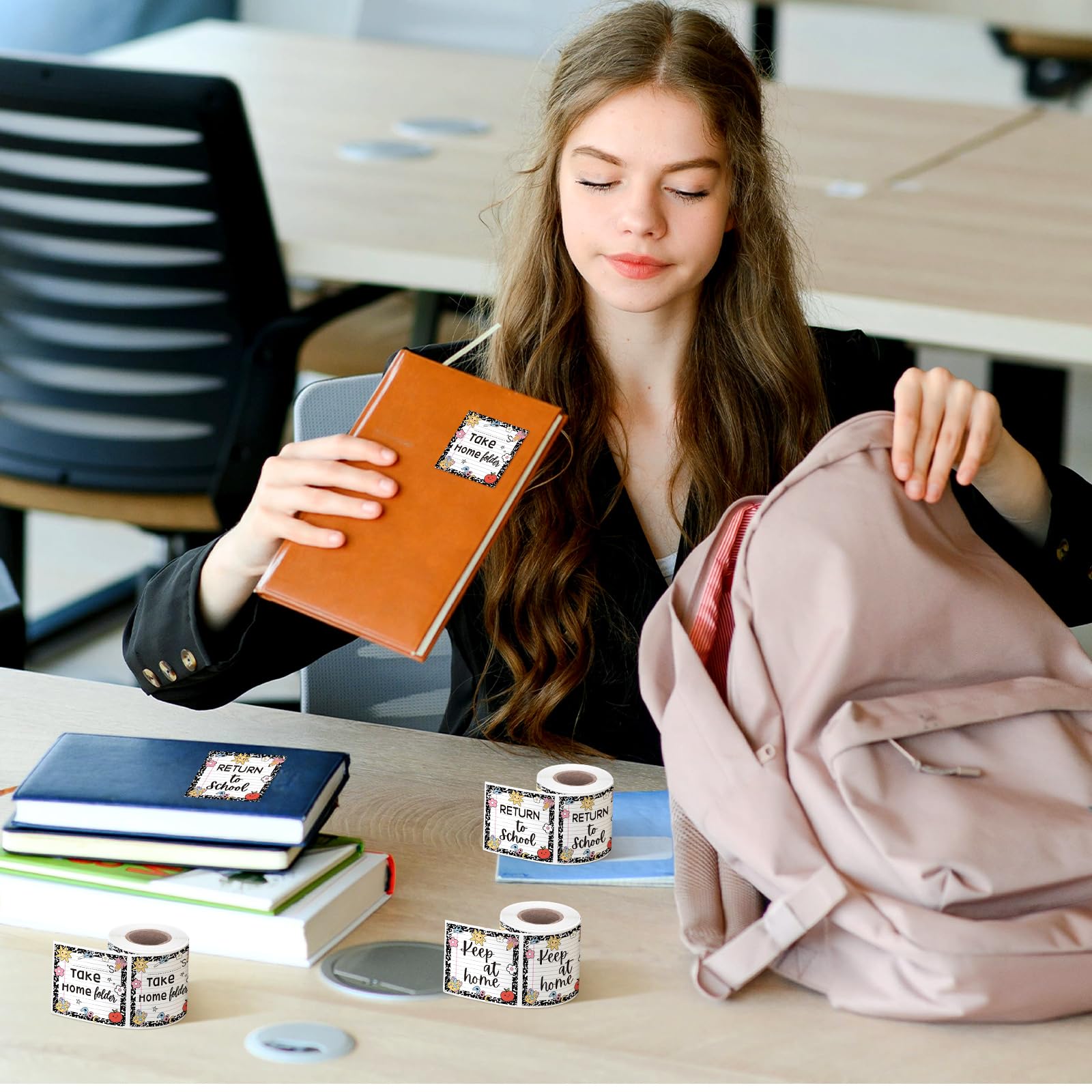 Etichette adesive per quaderni, compiti e cartelle per studenti, ritorno a scuola, Keep at Home, 5,1 x 5,1 cm, etichette adesive termiche stampate per aule e casa (3 rotoli, freschi)