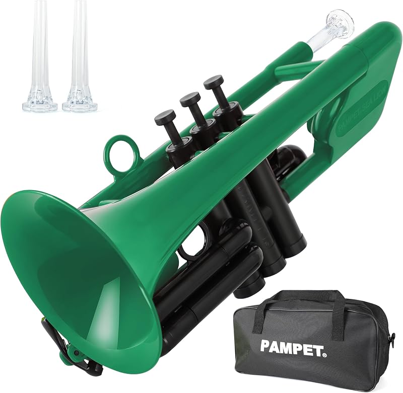 PAMPET SEA LION Plastic Bb Trumpet for Advanced Student Beginner | Green Lightweight Durable Professional Standard Trumpets Bb Trumpets Instrument With 3C and 7C Mouthpiece